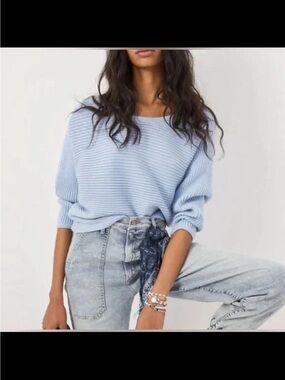 By Anthropologie Kendall light blue ribbed sweater size Small Petite SP